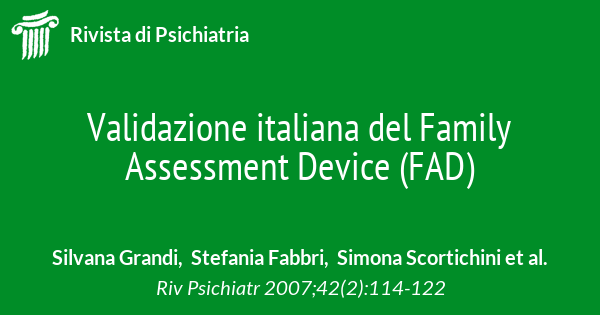 Validazione italiana del Family Assessment Device FAD Rivista