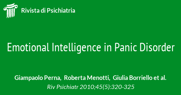 Emotional Intelligence in Panic Disorder Rivista di Psichiatria